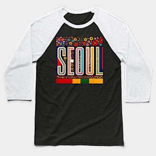 Seoul Hidden in Illustration of Flowers Quilt Tshirt Baseball T-Shirt